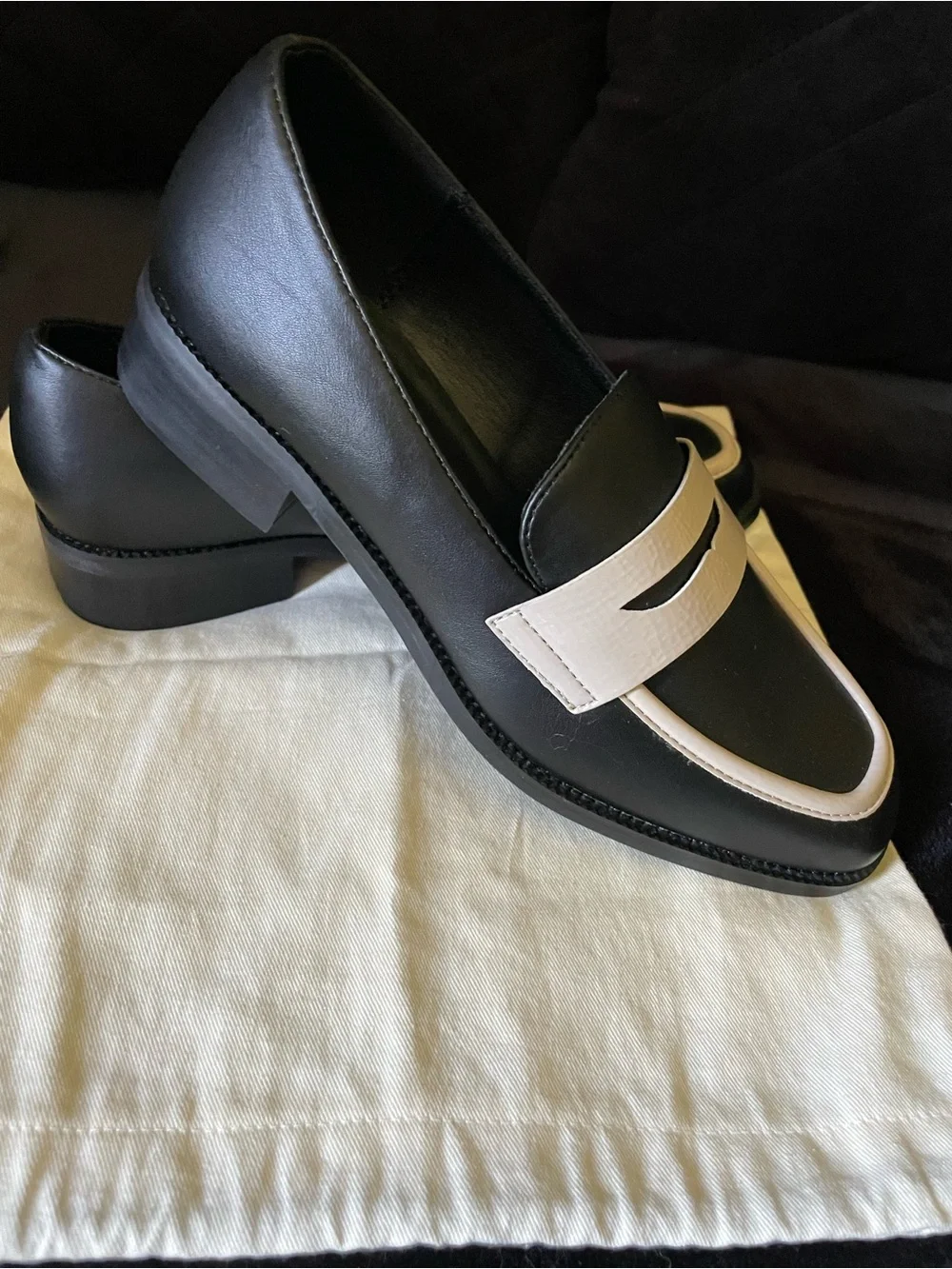 Torgeis NY Black and Cream Leather Penny Loafers